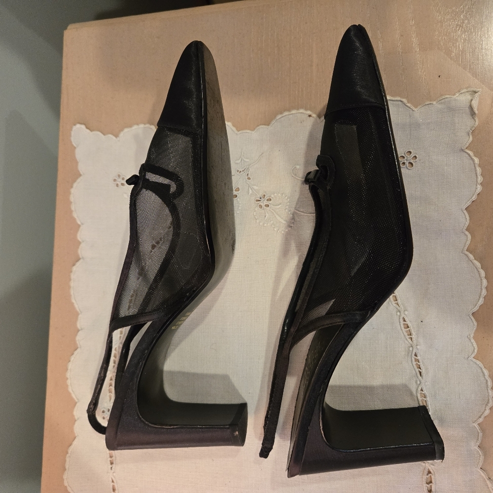 Chic Black Mesh Women's Heels with Bow Detail, Size 9.5 - Picture 10 of 13